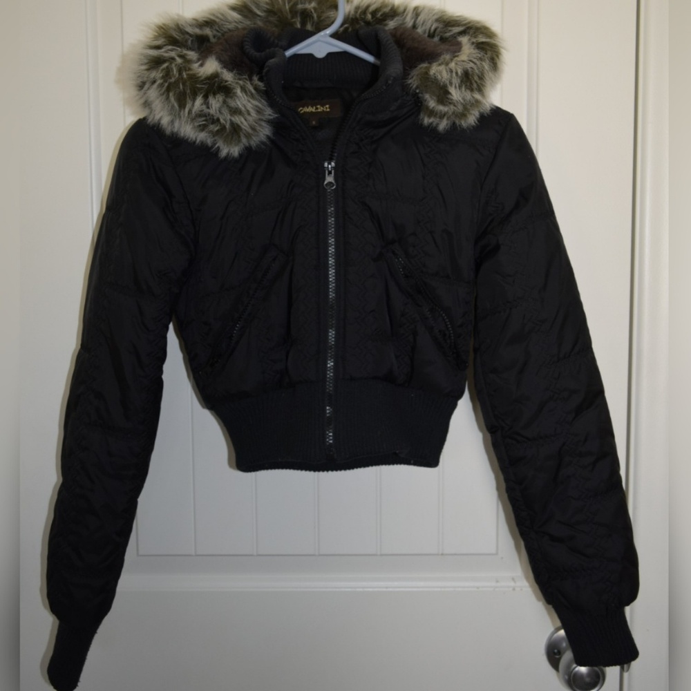Faux Fur Hooded Crop Puffer Jacket